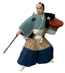 самурай с копьем и чашей для сакэ, японская статуэтка