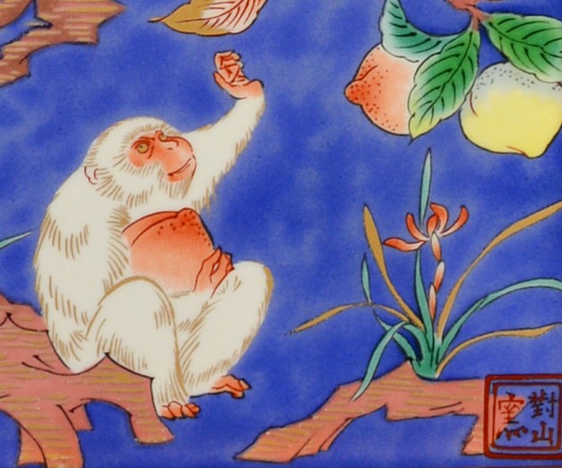 японский рисунок на фарфоровой плакетке, подпись художника