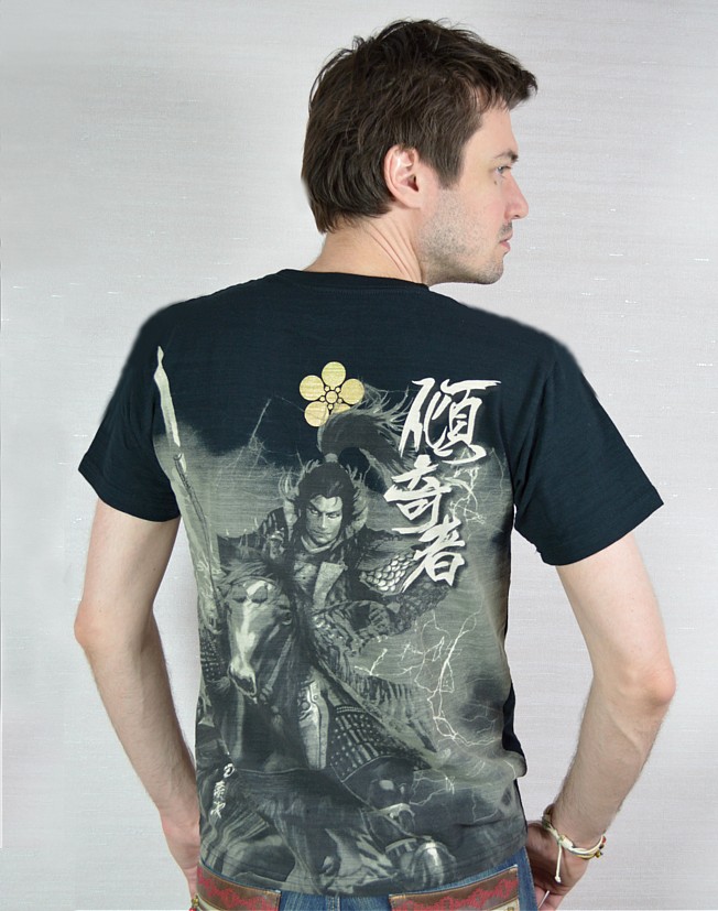 японская дизайнерская мужская футболка с изображением всадника самурая с копьем