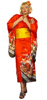 японское шелковое кимоно с авторской росписью, винтаж