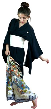 японское антикварное шелковое кимоно с авторской росписью