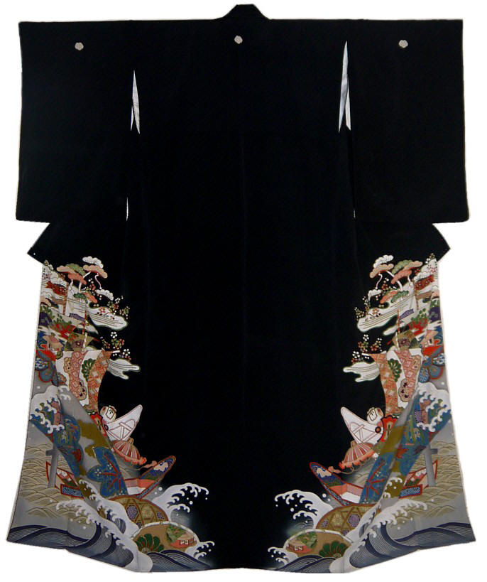 антикварное японское кимоно, шелк, ручная роспись, вышивка, 1900-е гг.