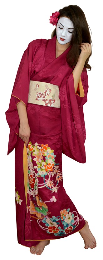 японское традиционное кимоно из шелка с авторской росписью