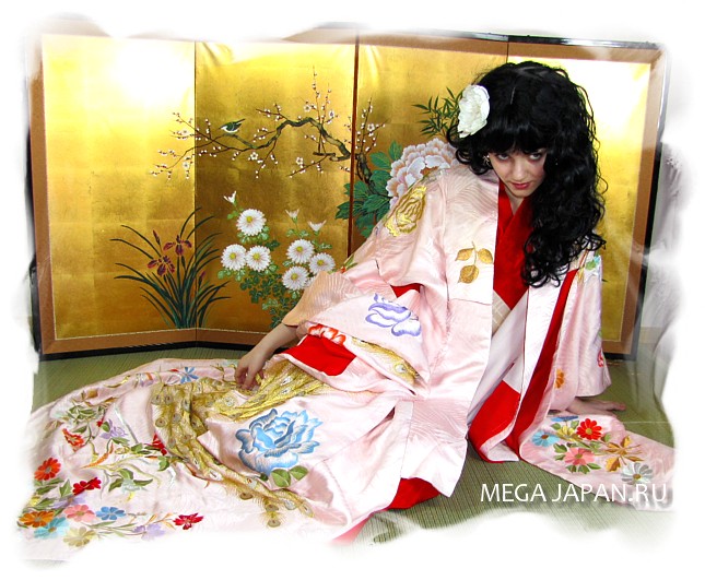японское антикварное кимоно, шелк, ручная вышивка
