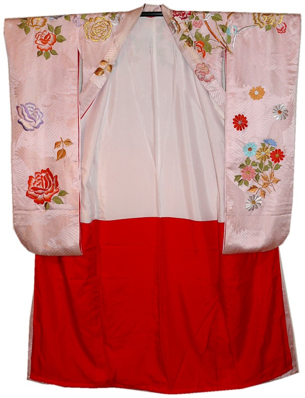 японское антикварное кимоно, шелк, вышивка, 1950-е гг.